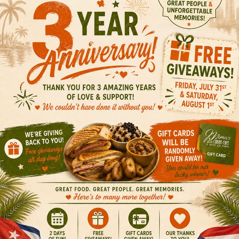 Mima's Cuban Café 3 Year Anniversary!