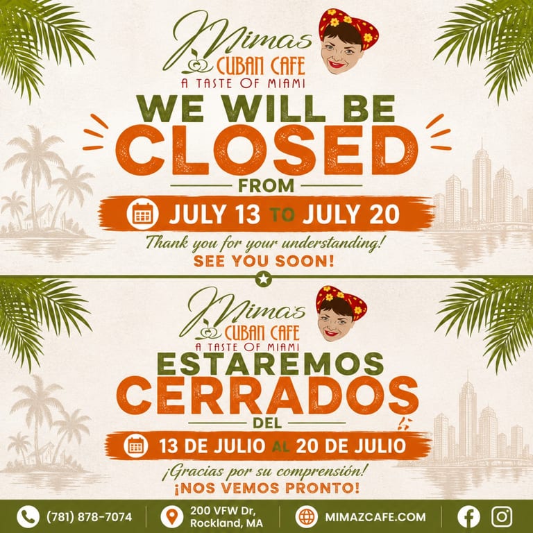 Mima's Cuban Café Closed July 13–20